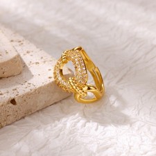 Elegant Full Diamond Open Ring with Zirconia Cluster Adjustable for Women Gold