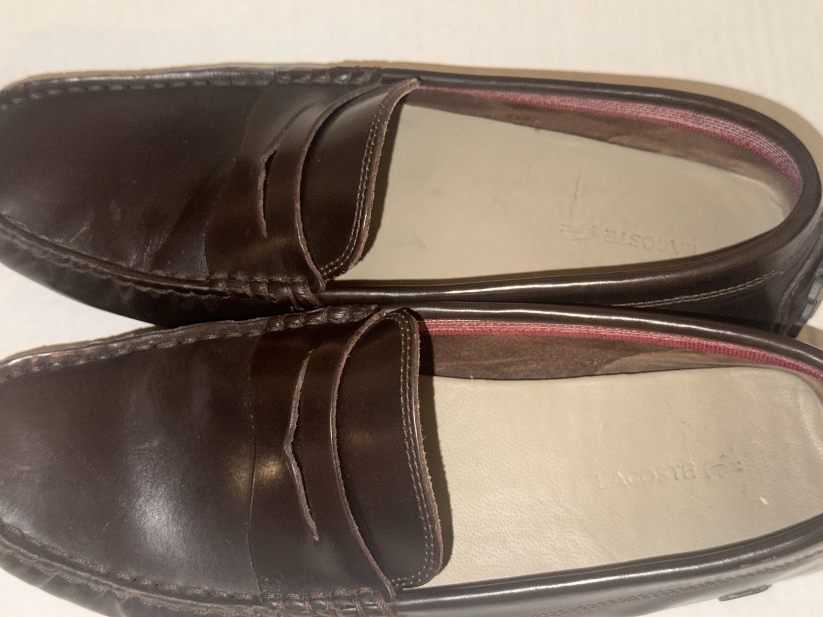 Lacoste Men’s 8M Brown Leather Dress Casual Slip On Penny Loafer Preppy thumbnail 3