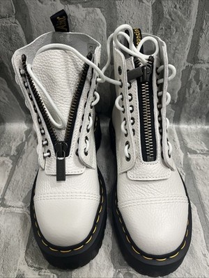 Dr. Martens Womens Sinclair Platform Boots White Pebble Leather Zip Front Size 7