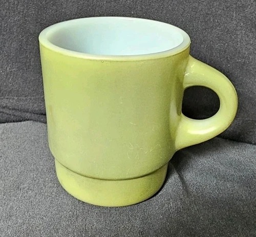 Fire King Anchor Hocking Stacking Coffee Cup Mug GREEN VINTAGE