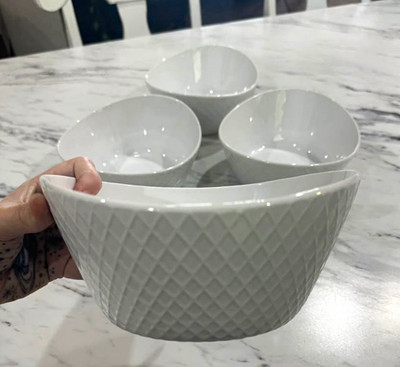 Over and Back What a Dish Porcelain 4-Pc 8in Diamond White Bowl Set Safe