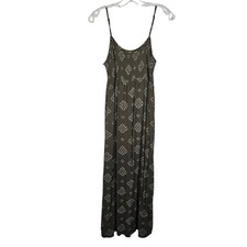 SO Junior Medium Olive Green Textured Floral Spaghetti Strap Midi Dress