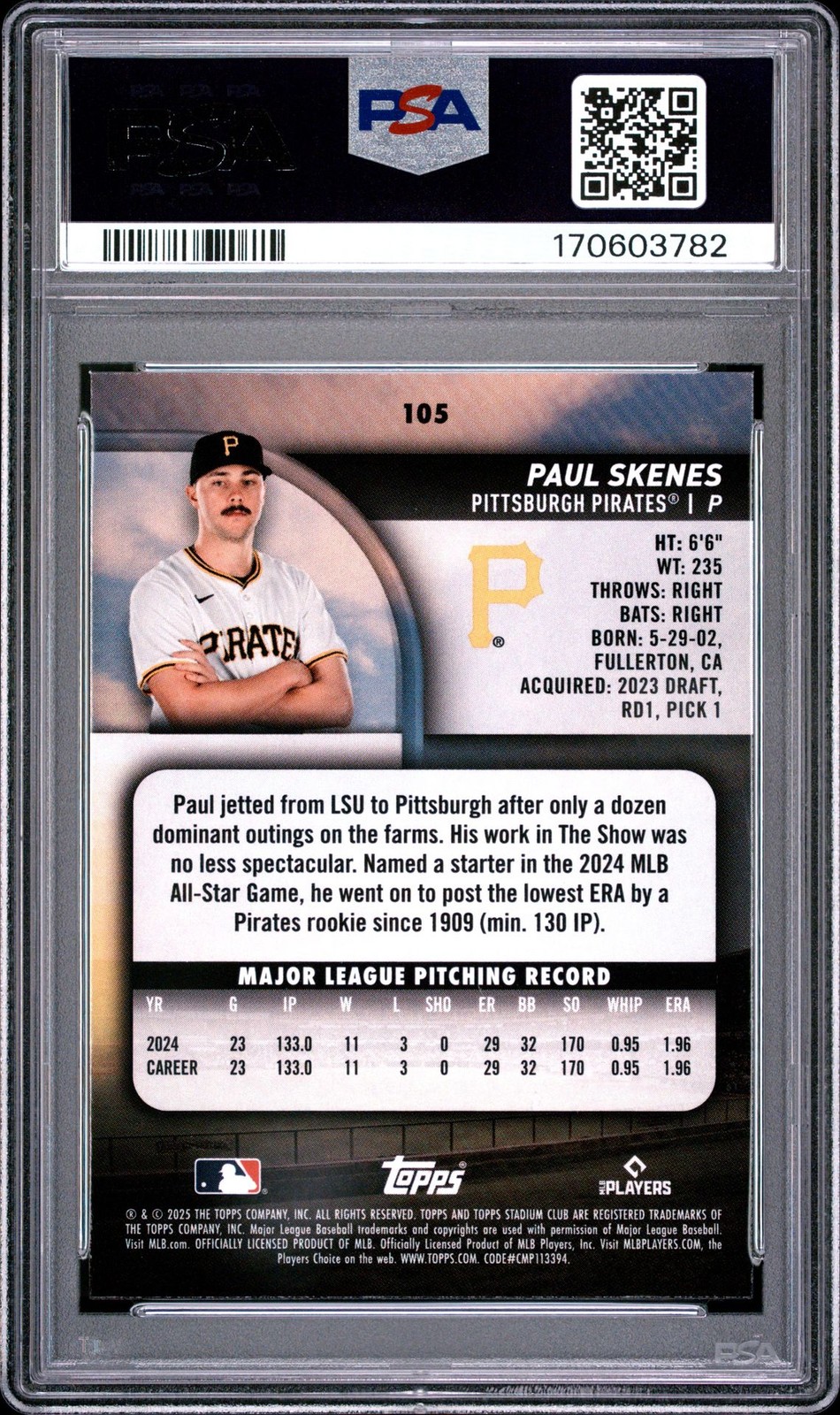 2025 Topps Stadium Club PAUL SKENES #105 PSA 10 GEM MINT view 6