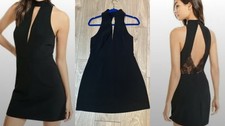 Express Plunge Neck Open Lace Back Mock Collar Little Black Dress LBD Sz 8