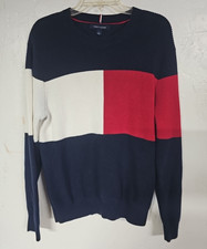 Tommy Hilfiger Men's Knit Sweater Size Large Red White Blue Pullover Classic