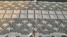 VTG Crochet Lace Tablecloth Runner Topper Hand Made Ecru 42"x 12"