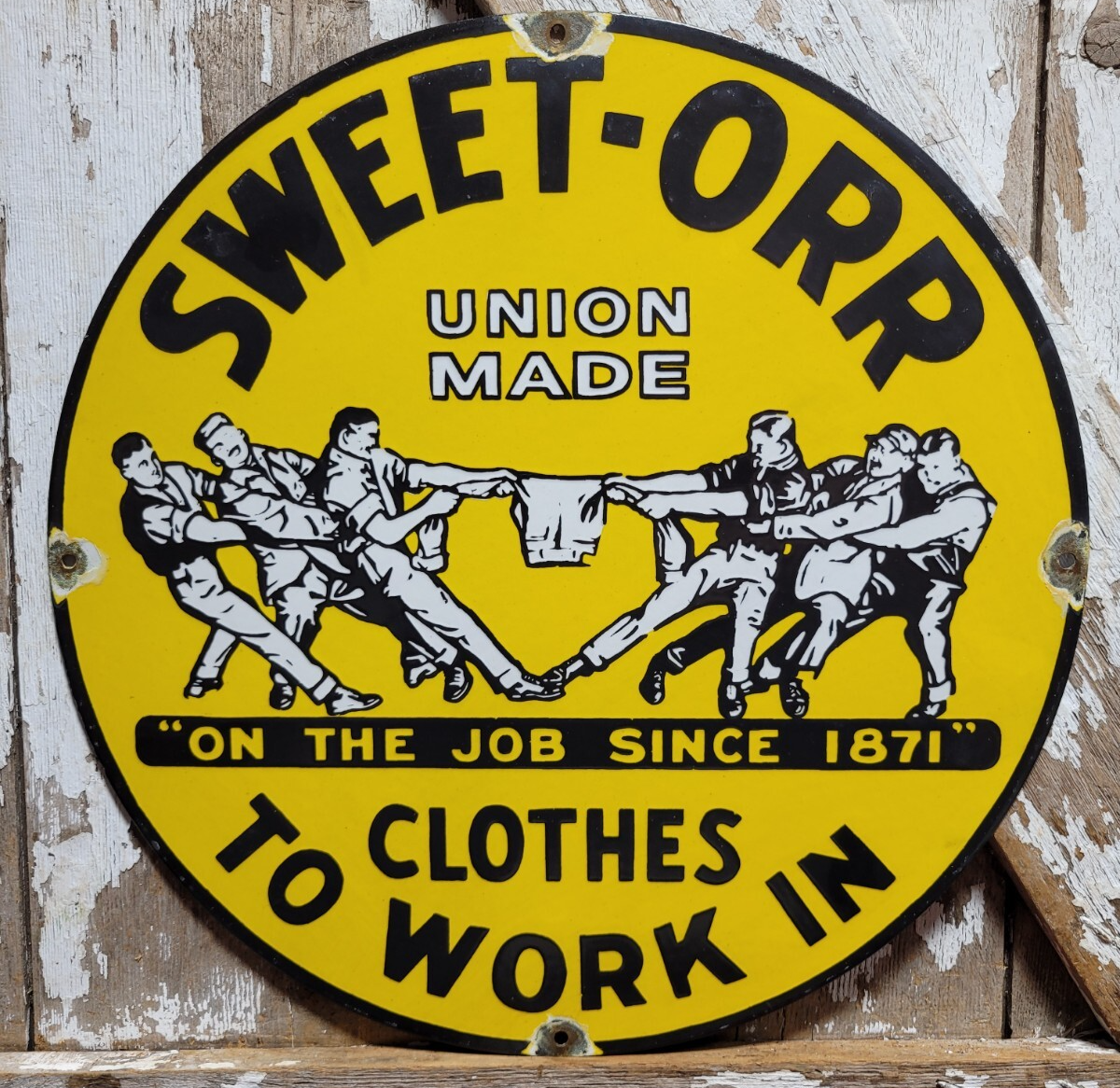 VINTAGE SWEET ORR PORCELAIN SIGN OLD 18