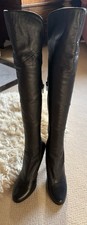 MODA IN PELLE BLACK LEATHER HIGH HEEL KNEE LENGTH BOOTS SIZE 4/37