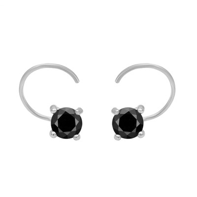 925 Sterling Silver Solitaire Round Shape Black Spinel Studs