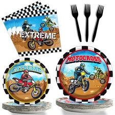 96 Pcs Dirt Bike Party Plates and Napkins Party Supplies Motorcycle Theme Par...