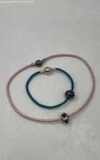Pandora Plata 925 ALE Pulseras de Cuero con Dijes (2 Piezas) Peso 16.7g