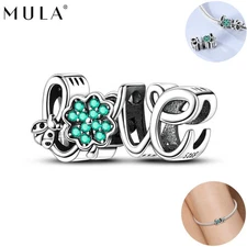 MULA Original 925 Sterling Silver CZ Lucky LOVE Charm Clip For Women Bracelet