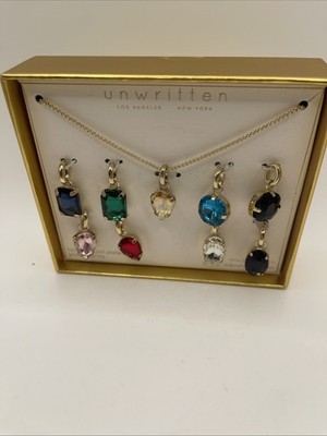 Unwritten Multi-Color Glass Mix and Match Pendant Necklace Set Gold