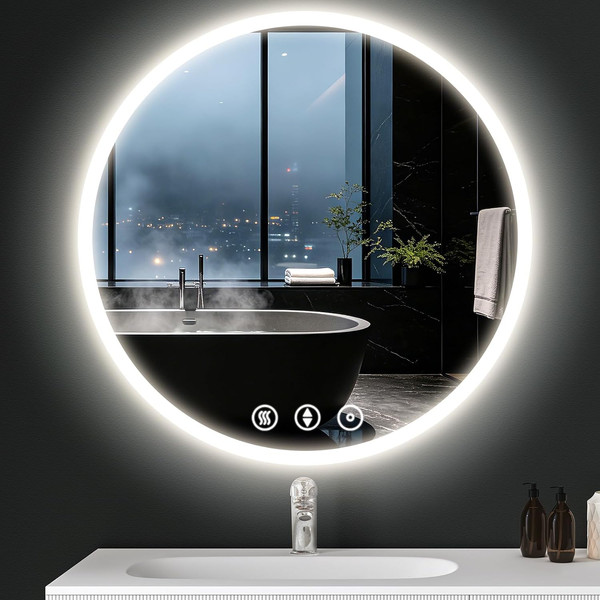 Dripex Badspiegel Rund 70Cm, Badezimmerspiegel Dimmbar, 3 Lichtfarben, IP44-image