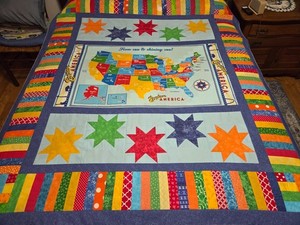 United States Map Panel Throw Lap Toddler Quilt Top 61" X 70"