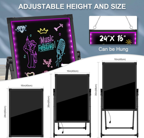 LED Menu Board, 24" X 16" LED Writing Board with Remote Control, Flashing Illumi - Afbeelding 2 van 6