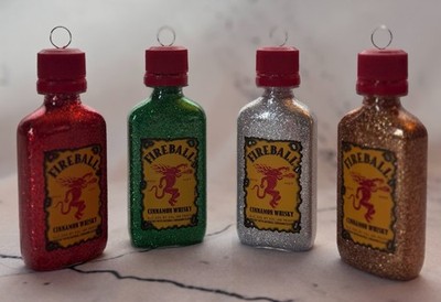 Fireball Christmas Color Shot Bottle Alcohol Theme Ornaments Set of 4