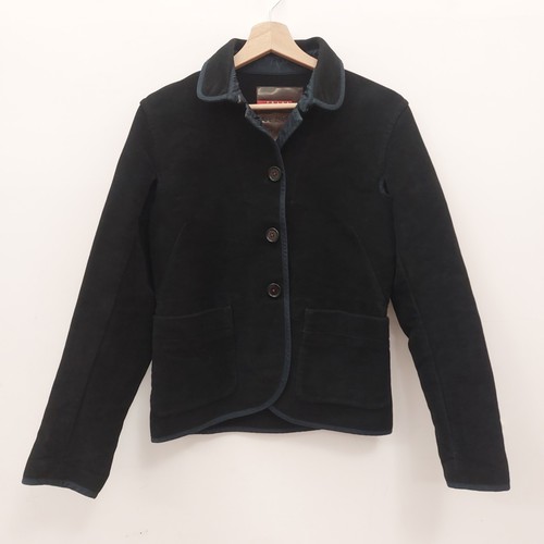 Prada, Prada Vintage Jacke Baumwolle schwarz blau kontrastiert Damen Gr. S Made in Italy