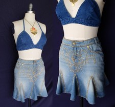 VERSACE Jeans Couture stud embellished denim jean dress skirt godet mermaid 40