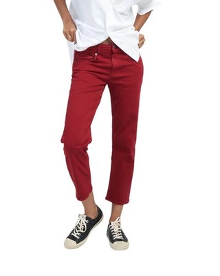 R13 Boy Straight Women Jeans 27 Vivid Red Stretch Cropped Ankle Zip Fly *