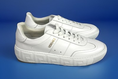 Versace Greca White Leather Sneakers Mens 43 EU US 10 NWOB Authentic