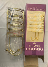 Set of 2 Brass Plated Wall Mounted Towel Holders/Hooks NEW