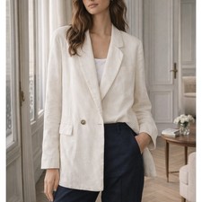 Old Navy Linen Blend Ivory Cream Blazer LARGE Minimalist Quiet Luxury Soft Girl