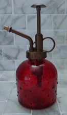 Red Glass Pump Spray Plant Watering Bottle 7" 5 Ounce