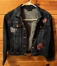 wonder nation jean jacket with patches and embroidery girls large 10-12 EUC