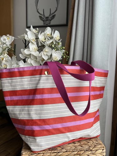Fossil Handbag Keyper EW Large Tote Shopper Stripe Holiday beach weekend - Picture 6 of 14