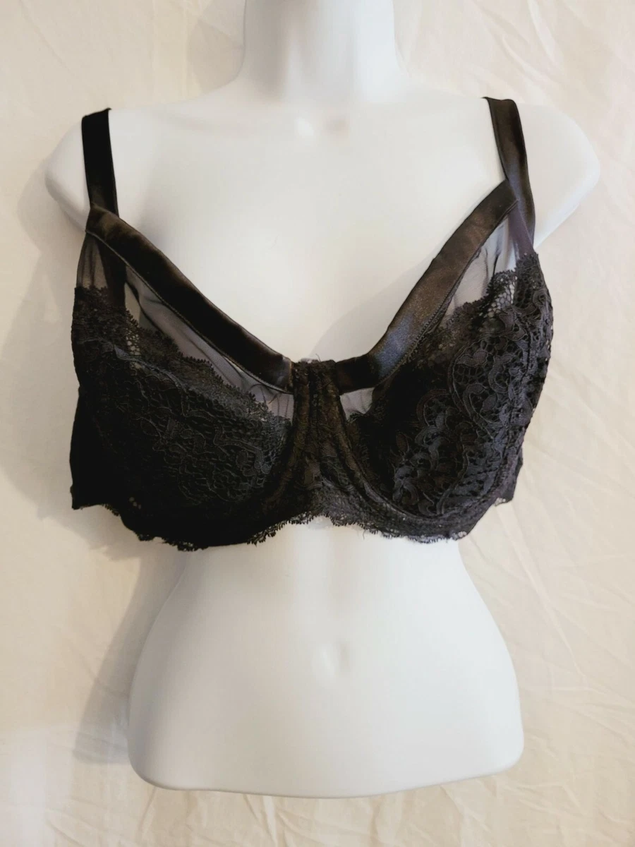 Cacique Lane Bryant Black Sheer/Lace Bra Sz 44DD