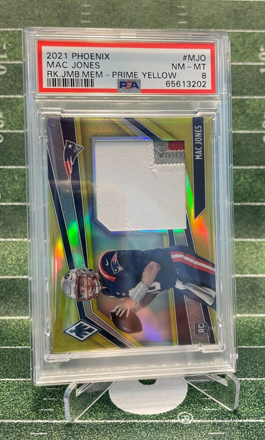 Mac Jones Panini Phoenix Rookie Jumbo Memorabilia #MJO Prime Yellow
