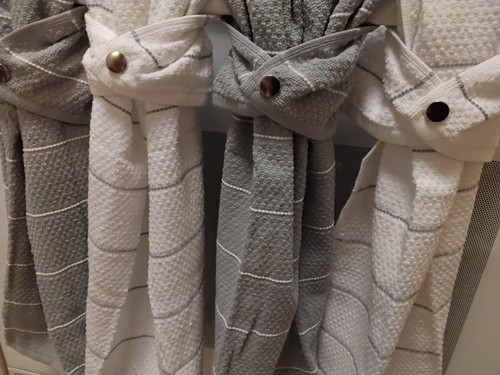 Hanging Hand Kitchen Towel Gray, White, Snap, Stripe, Hand Dish Towel - Picture 3 of 11