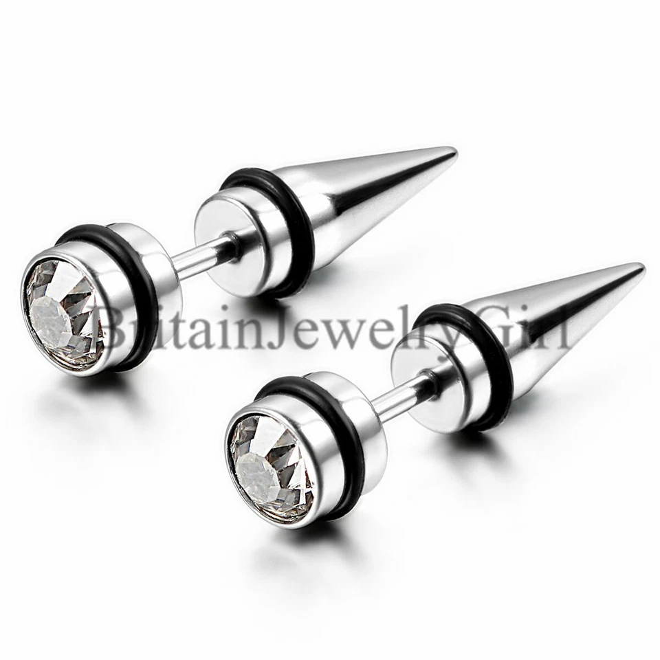 Pendientes de acero inoxidable con remaches de diamantes de imitación para hombres mujeres perforados Foto 4 de 4