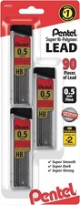 3 Pack Pentel  Super Hi-Polymer  Leads, 0.5 mm, HB, 30 Leads Per Tube 3 tubes