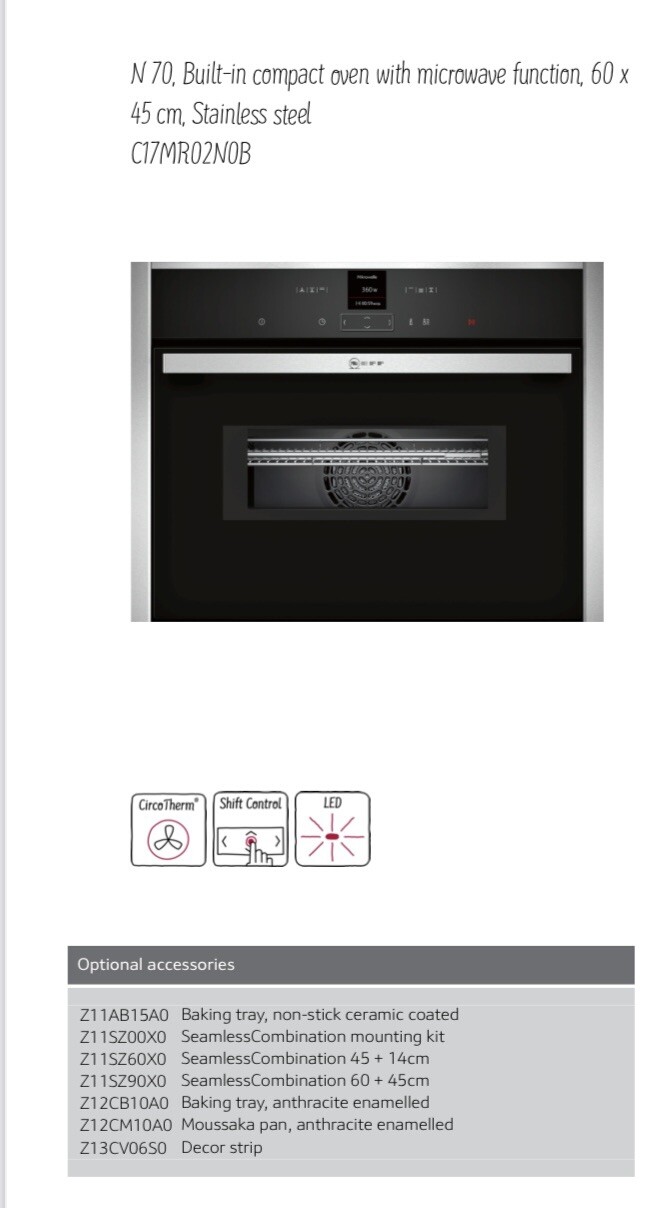 Neff C17MR02N0B compact oven with microwave function eBay