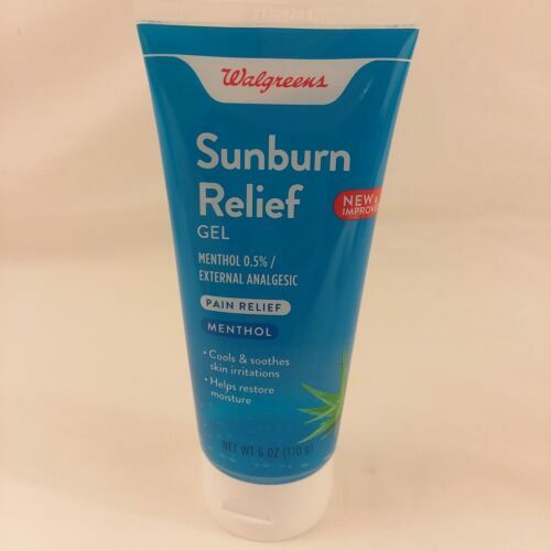 WALGREENS SUNBURN RELIEF GEL MENTHOL ALOE VERA cooling gel PAIN BRAND