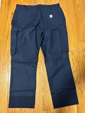 WOMEN'S SZ 14 SHORT RUGGED FLEX® RELAXED FIT CANVAS COTTON BLEND NAVY WORK PANTS