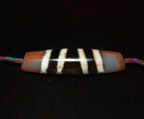 tibetan ancient seven stripes dzi bead amulet real old four striped gzi pendant - Picture 7 of 8
