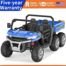 🍒24V Ride On Dump Truck with Electric Dump Bed 6 Wheeler Kids UTV Car Two Seate