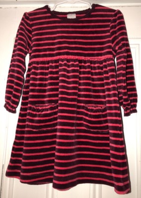 Jasper Conran Junior Girls Purple Pink Striped Velour Dress Sz 2-3Y