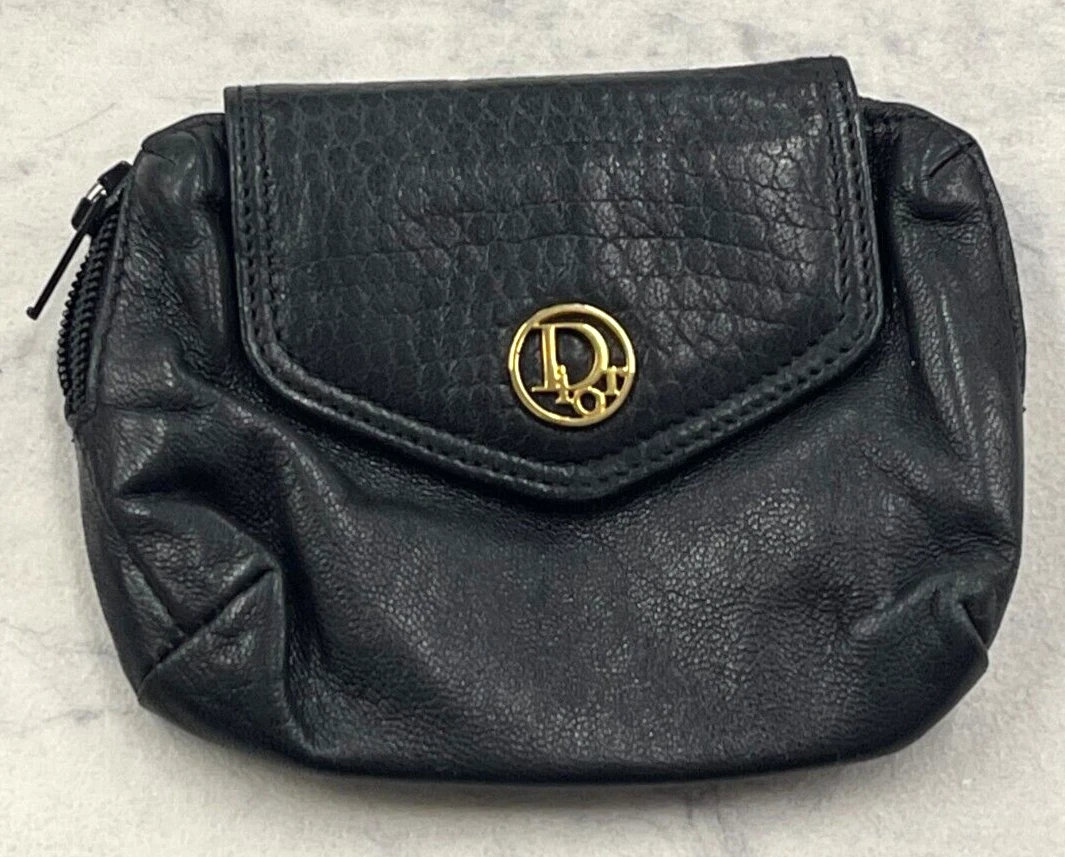 Petit porte monnaie vintage Christian Dior en cuir noir Pre Loved