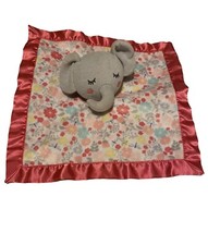 Parent's Choice Elephant Baby Blanket Lovey Security Floral Pink Satin Edges