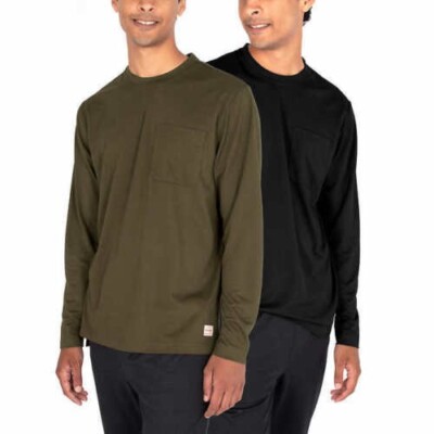 NWT Wrangler Men 2 Pack Long Sleeve Layering Work Tee Sz M Black/Green $50 FLI27
