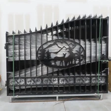 Greatbear 20ft. Bi-Parting Dual Swing Wrought Iron Gate fence, Stag Deer Steel