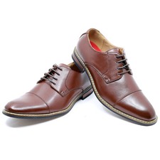 Dark Brown Men's Cap Toe Lace Up Oxford Classic Dress Shoes