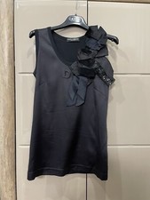 Dolce& Gabbana Silk Black Bow Sleeveless Lace Trim Top Tank Blouse Dress Sz 38