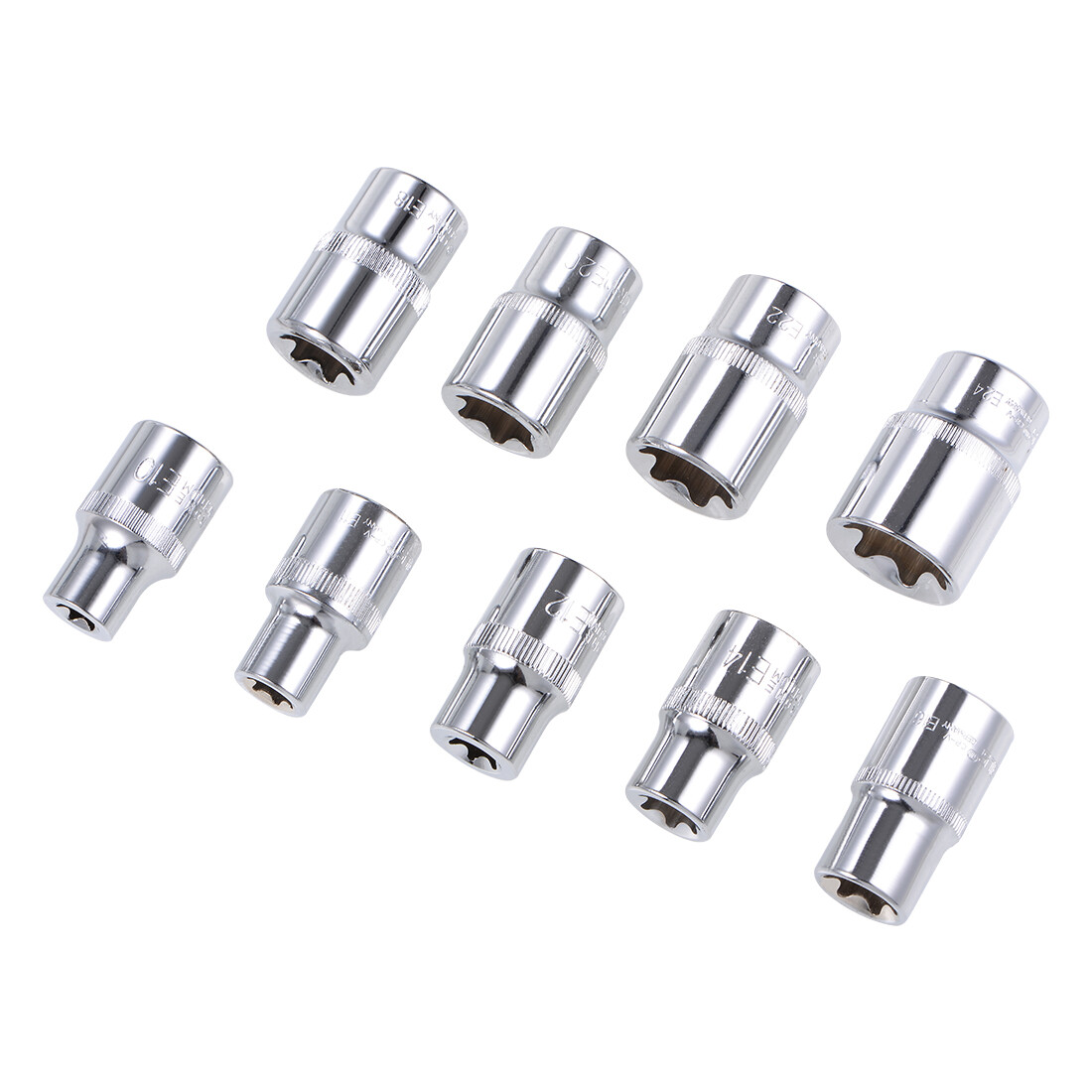 1/4 Inch Drive Universal Joint Socket Set - E10 External Torx & Spring Loaded Joints (4-Piece)