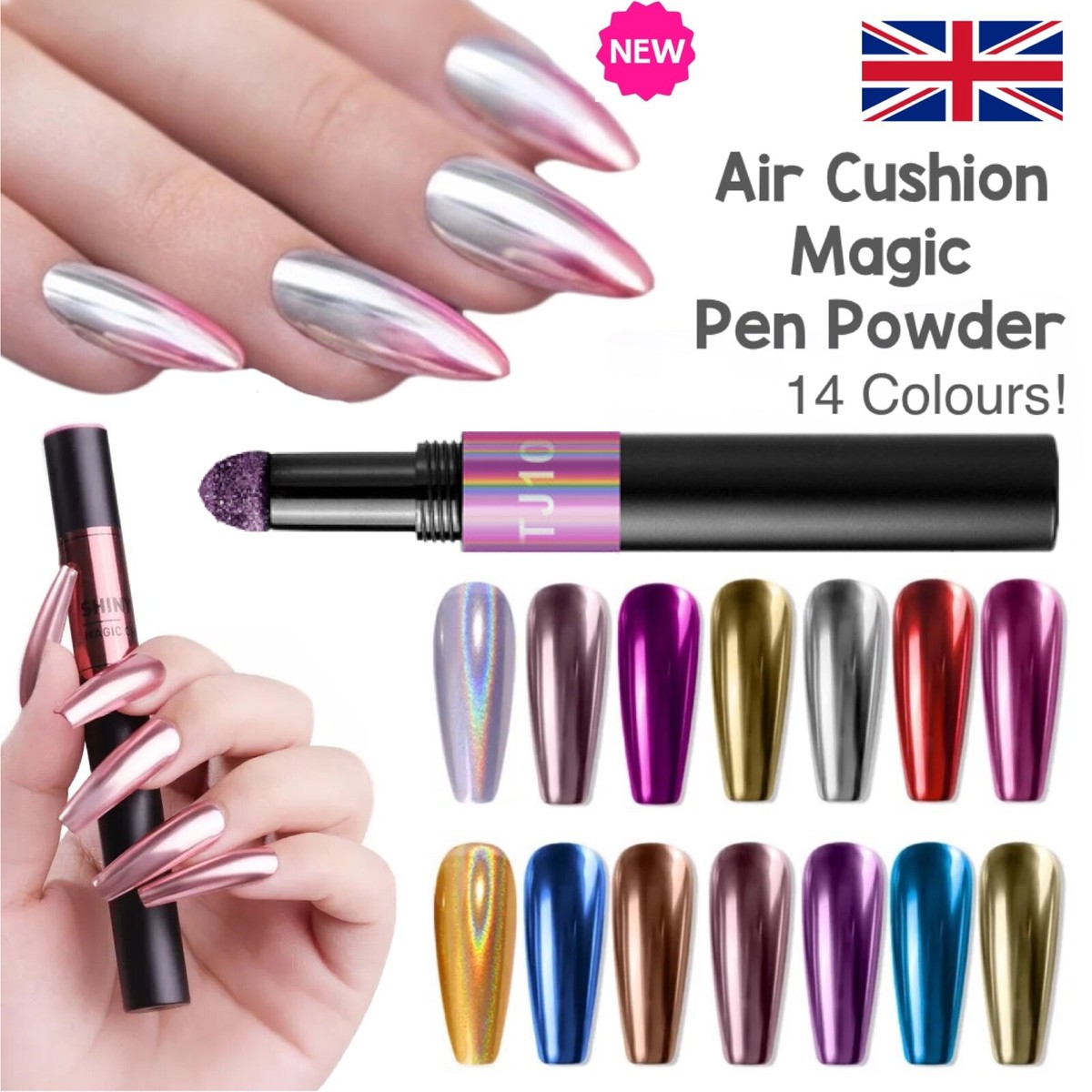 PEN Mirror Nail Chrome Powder Air Cushion Solid Stick Dust