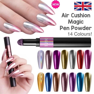 PEN Mirror Nail Chrome Powder Air Cushion Solid Stick Dust Holographic Rose Gold